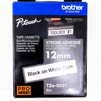 Brother P-touch TZe-S231 Label Tape Cassette 12 mm Black on White, 8 m, Durable PRO TAPE