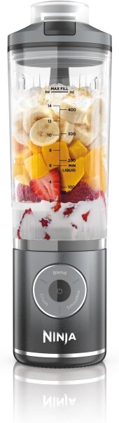 Ninja Blast Max Portable Blender 570 ml, Rechargeable, Leakproof, 3 Functions for Smoothies & Protein Shakes, Cool Grey