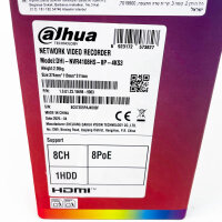 DAHUA DHI-NVR4108HS-8P-4KS3 Network Video Recorder, 8 IP Channels, PoE up to 12 MP, 160 Mbit/s, 20 TB, 95.33 W, 374x119x311 mm