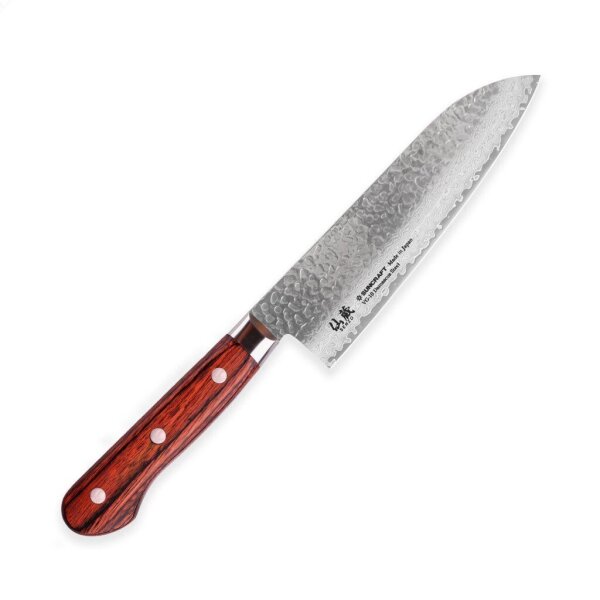 Suncraft Senzo FT-01 Santoku Chefs Knife 16.5 cm Tsuchime Damascus VG-10 Steel Core Pakka Wood Handle