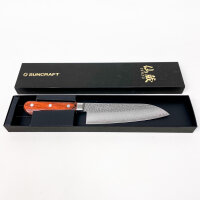 Suncraft Senzo FT-01 Santoku Chefs Knife 16.5 cm Tsuchime Damascus VG-10 Steel Core Pakka Wood Handle
