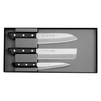 Tojiro Basic TBS-300 3-teiliges Küchenmesser Set VG10 Laminat Santoku 17 cm, Universalmesser 13,5 cm, Nakiri 16,5 cm
