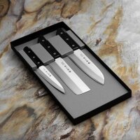 Tojiro Basic TBS-300 3-teiliges Küchenmesser Set VG10 Laminat Santoku 17 cm, Universalmesser 13,5 cm, Nakiri 16,5 cm