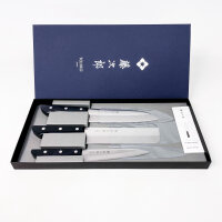 Tojiro Basic TBS-300 3-teiliges Küchenmesser Set VG10 Laminat Santoku 17 cm, Universalmesser 13,5 cm, Nakiri 16,5 cm