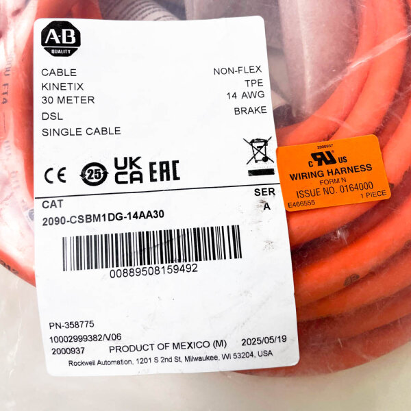 Allen-Bradley KINETIX 2090-CSBM1DG-14AA30 Single Cable 30 m Orange 14 AWG Non-Flex
