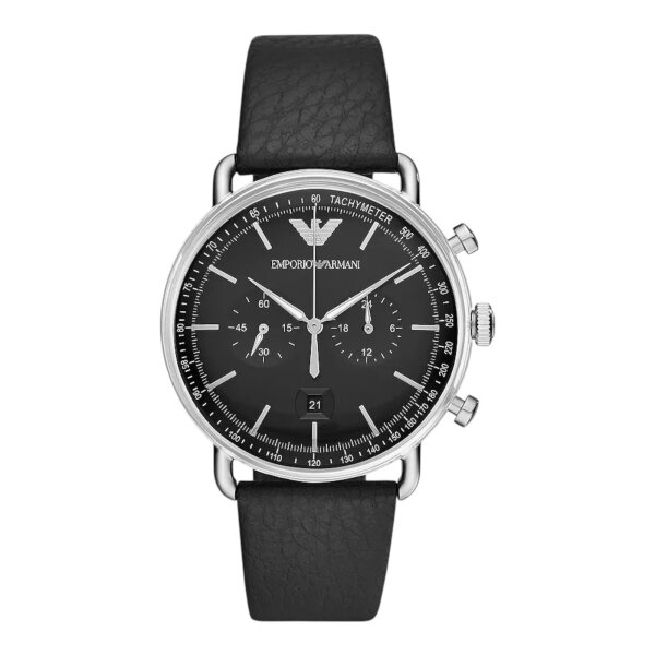 Emporio Armani AR11143 Herrenarmbanduhr 43 mm Quarz Edelstahl 50 m Lederarmband 2 Hilfszifferblätter