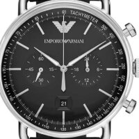 Emporio Armani AR11143 Herrenarmbanduhr 43 mm Quarz Edelstahl 50 m Lederarmband 2 Hilfszifferblätter