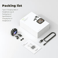 HTC NE40 In-Ear Bluetooth 6.0 TWS Kopfhörer mit LED-Display, KI-HiFi Audio, Touch-Steuerung, wasserdicht, Mikrofon für Sport & Büro