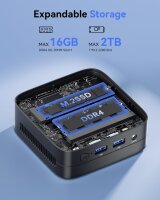 NiPoGi Pinova P1 4300U Mini PC, 8GB DDR4 RAM, 256GB SSD, 4C/4T bis 3,7 GHz, 4K@60Hz Triple Display, WiFi 5, BT 4.2, Windows 11, Schwarz