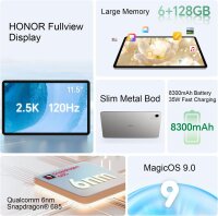 HONOR Pad X9a Tablet 11.5" WiFi 6GB RAM 128GB 120Hz Display 8300mAh Battery 4 Speakers Android 15 Grey Metal Casing 8MP Camera