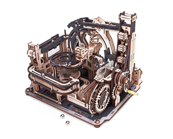 ROKR Infinite Cycle LGC01 3D Wooden Puzzle Marble Spaceport with Loop Track, Gears, 10 Steel Balls, Manual/Electric, Ages 14+