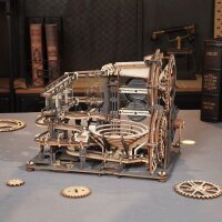 ROKR Robotime LGA01 3D Wooden Puzzle Marble Run with Gear Drive and Acrylic Stand, 10 Steel Balls, Model Kit for Adults Ages 14 and Up