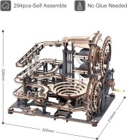 ROKR Robotime LGA01 3D Wooden Puzzle Marble Run with Gear Drive and Acrylic Stand, 10 Steel Balls, Model Kit for Adults Ages 14 and Up