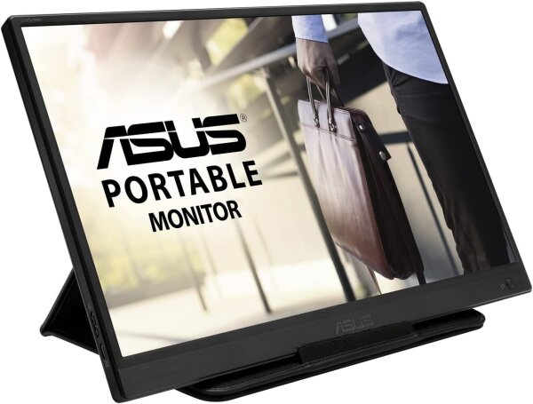 ASUS ZenScreen MB165B tragbarer 15,6" USB-Monitor, HD 1366x768, automatische Drehung, leicht, Smart Case, Stativfuß, TN-Panel, entspiegelt, schwarz