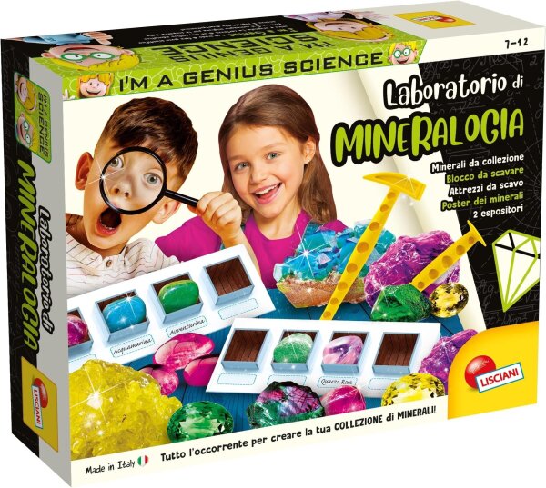 Liscianigiochi 83923 Mineralogie Labor Set mit Ausgrabungsblock, Werkzeugen und Poster, 38,8x28,5x7,8 cm, für 7–12 Jahre