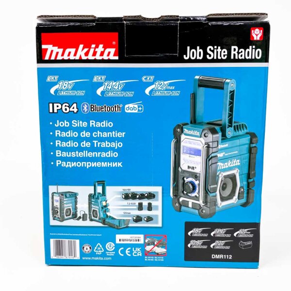 Makita DMR112 Baustellenradio IP64 Spritzwassergeschützt DAB+ UKW AUX Bluetooth USB LXT 18V 14,4V CXT 12V Max Li-Ion