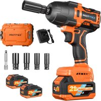Protmex 21V Brushless Akku-Schlagschrauber 1/2 Zoll 1200 Nm 900 ft-lbs 2x4,0 Ah variabel Orange/Schwarz