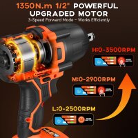 Protmex 21V Brushless Akku-Schlagschrauber 1/2 Zoll 1200 Nm 900 ft-lbs 2x4,0 Ah variabel Orange/Schwarz