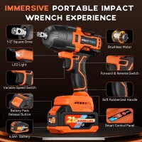 Protmex 21V Brushless Akku-Schlagschrauber 1/2 Zoll 1200 Nm 900 ft-lbs 2x4,0 Ah variabel Orange/Schwarz