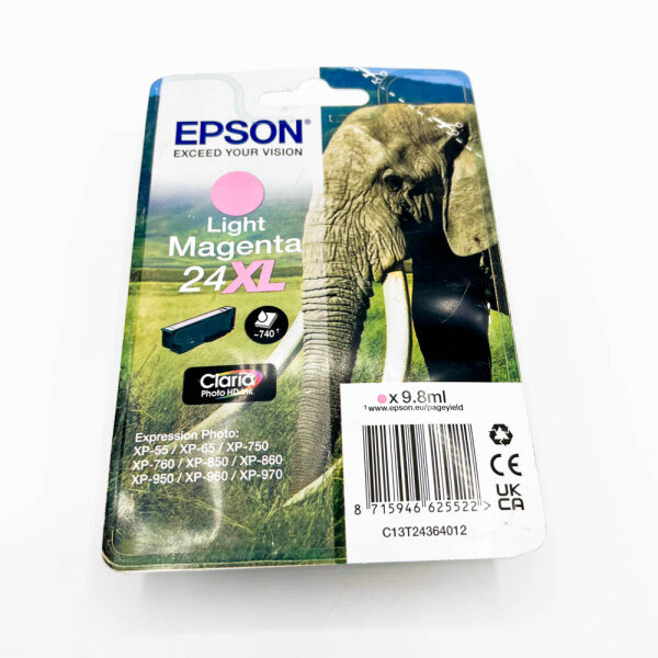 Epson 24XL Claria Photo HD Light Magenta Druckerpatrone 9,8 ml, 740 Seiten, kompatibel mit XP-55 bis XP-970