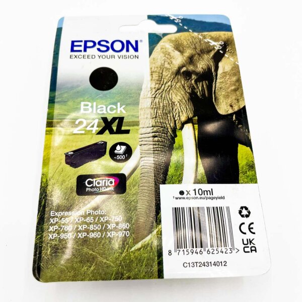 Epson 24XL C13T24314012 Claria Photo HD Schwarz 10 ml Druckerpatrone, 500 Seiten, kompatibel mit XP-55 bis XP-970