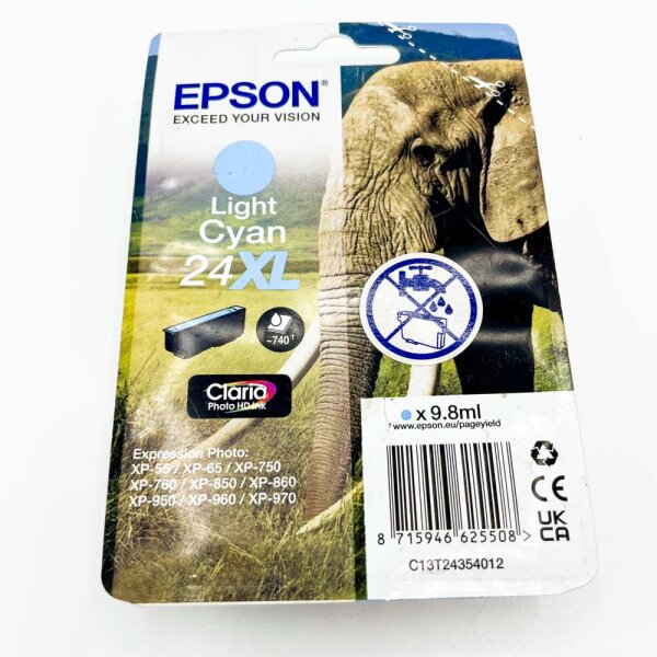 Epson 24XL C13T24354012 Claria Photo HD Light Cyan Druckerpatrone 9,8 ml, 740 Seiten, kompatibel mit XP-55 bis XP-970