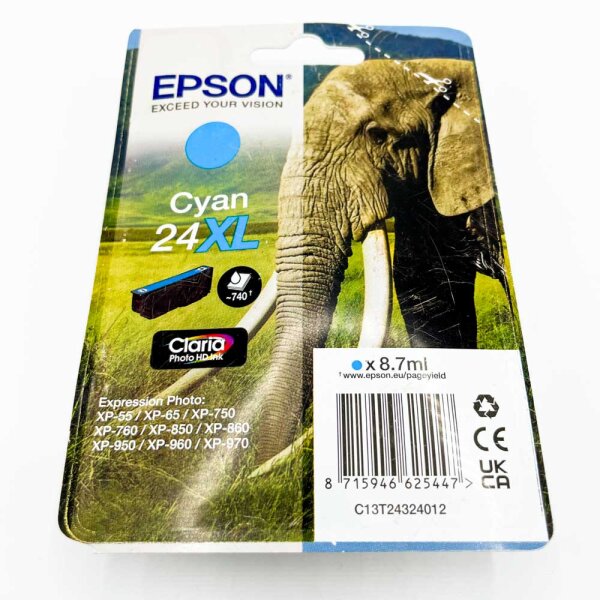 Epson 24XL Claria Photo HD Cyan Ink Cartridge 8.7 ml, 740 pages, compatible with XP-55 to XP-970 models