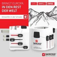 SKROSS PRO Universal Travel Adapter 250V with 3 sockets for UK, Australia, China, USA, Italy, Switzerland, White, 120g