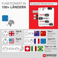 SKROSS PRO Universal Travel Adapter 250V with 3 sockets for UK, Australia, China, USA, Italy, Switzerland, White, 120g