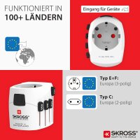 SKROSS PRO Universal Travel Adapter 250V with 3 sockets for UK, Australia, China, USA, Italy, Switzerland, White, 120g
