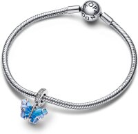 Pandora Schmetterlingsanhänger aus blauem Muranoglas, Sterlingsilber Armband mit funkelnder Pavé-Zirkonia-Fassung