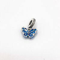Pandora Schmetterlingsanhänger aus blauem Muranoglas, Sterlingsilber Armband mit funkelnder Pavé-Zirkonia-Fassung