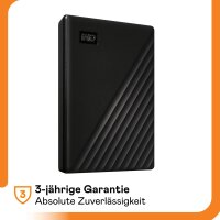 WD My Passport 6TB externe Festplatte USB 3.0, bis zu 1050 MB/s Lesen, 80–160 MB/s Medien, kompatibel mit Windows & Chromebook, schwarz