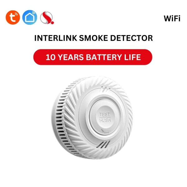 TEST HUSH INTERLINK Wi-Fi Rauchmelder 85 dB photoelektrisch mit App-Benachrichtigung Tuya Smart Life vernetzbar bis 30 Stück