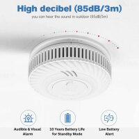 TEST HUSH INTERLINK Wi-Fi Rauchmelder 85 dB photoelektrisch mit App-Benachrichtigung Tuya Smart Life vernetzbar bis 30 Stück