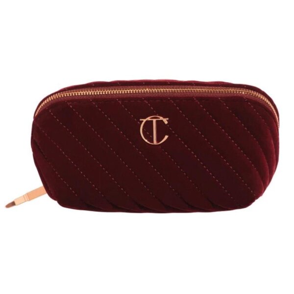 Charlotte Tilbury medium-sized cosmetic bag, organizer with 3 compartments, burgundy, gold-tone zipper