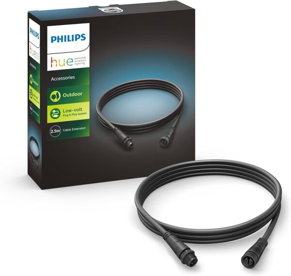 Philips Hue Extension Cable 2.5 m 24 V Outdoor Low Voltage Plug & Play Black