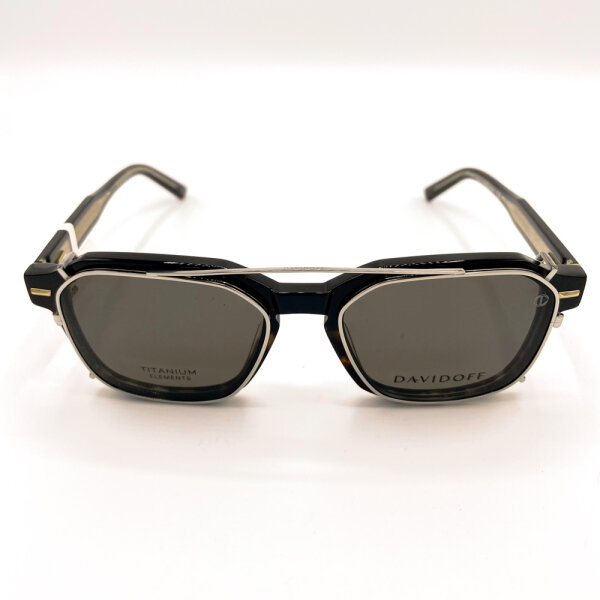 Davidoff DAP144-01 Herren-Sonnenbrille, 53mm Glasbreite, 18mm Stegbreite, 145mm Bügellänge, Titan mit Sonnenclip, Schwarz/Braun