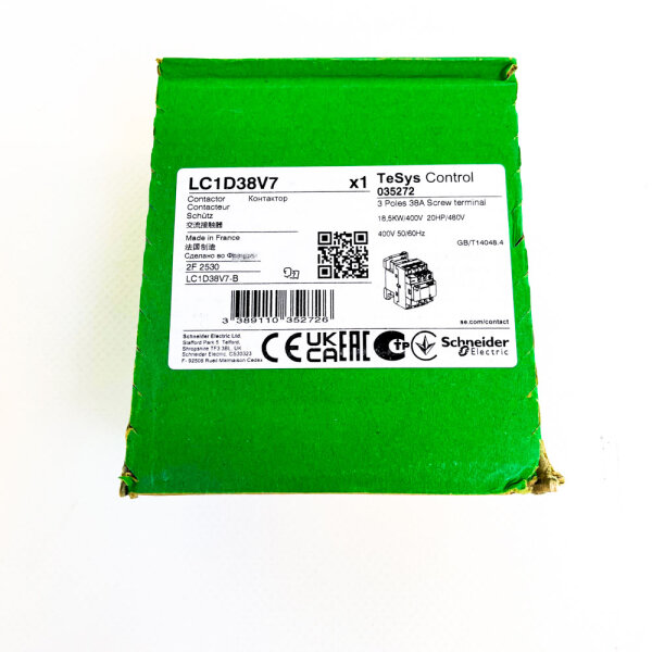 Schneider Electric LC1D38V7 Power contactor, 3-pole, 38A, 400V, 18.5kW, screw terminal, TeSys Control, 035272