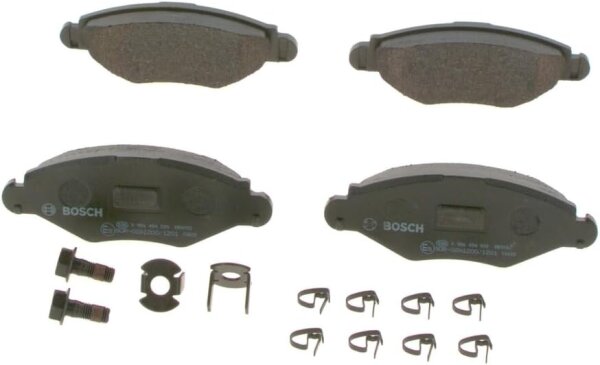 Bosch BP376 front brake pads, 17.2 mm, 2x4 pieces, ECE-R90, copper-free, low-dust, low-noise, incl. accessories