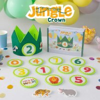 BONNYCO Jungle Animal Birthday Crown, Felt Crown for Children, with Interchangeable Numbers 0-9, Animal Motifs, Adjustable