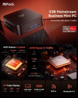 NiPoGi E3B Mini PC, Ryzen 5 7430U, 16GB RAM, 512GB SSD, Windows 11 Pro, WiFi 6, BT 5.2, 4K Triple Display, VESA-Halterung