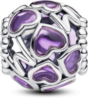Pandora Moments 793772C01 Charm, Sterling Silver, Purple Heart, "Mum" lettering, Open, Pendant for Moments Bracelets
