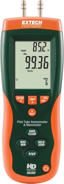 Extech HD350 Pitot-Rohr-Anemometer, Differenzialmanometer, USB, LCD, Speicher, 7,4x4,8x20,8 cm