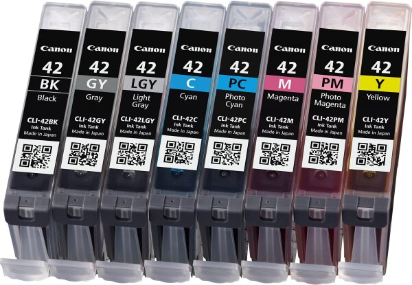 Canon CLI-42 Multipack, 8 Original Ink Cartridges, 13ml, Colors BK/GY/LGY/C/M/Y/PC/PM, compatible with Pixma PRO-100/PRO-100S