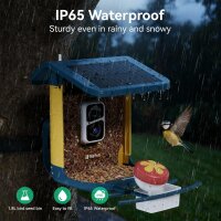 Nafnti V5 bird feeder with 2K camera, 1.8l capacity, solar powered, IP65, Wi-Fi app, AI bird recognition