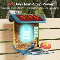 Nafnti V5 bird feeder with 2K camera, 1.8l capacity, solar powered, IP65, Wi-Fi app, AI bird recognition