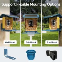 Nafnti V5 bird feeder with 2K camera, 1.8l capacity, solar powered, IP65, Wi-Fi app, AI bird recognition