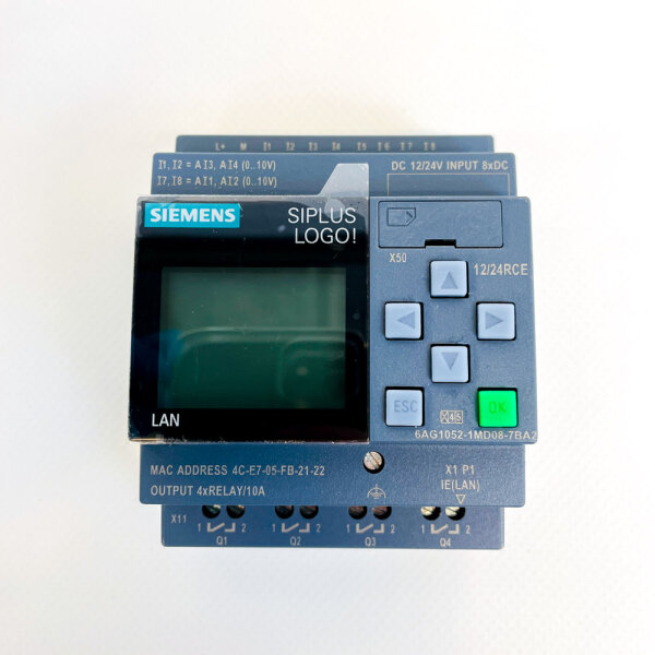 Siemens SIPLUS LOGO! 6AG1052-1MD08-7BA2 logic module, 12/24V DC, 8 digital inputs, 4 relay outputs, LAN, 165mA