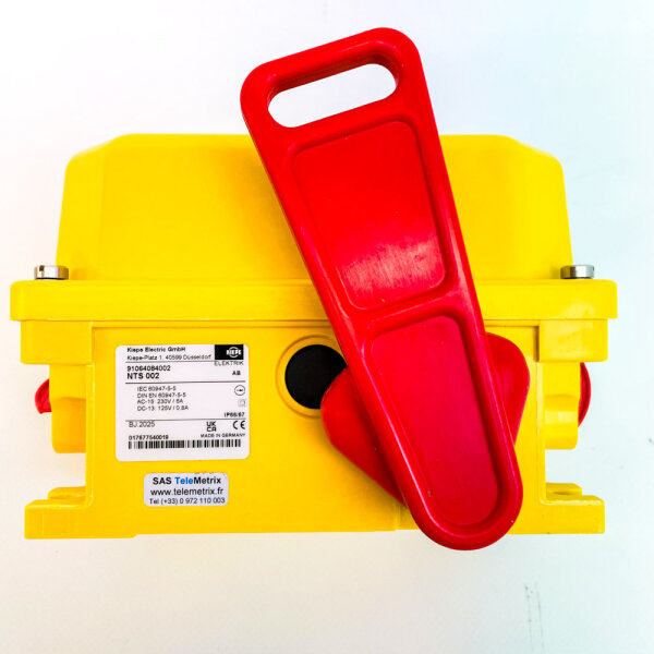 Kiepe NTS 002 Emergency Stop Switch with Pull Cord, 91064084002, AC-15 230V/6A, DC-13 125V/0.8A, IP66/67, Yellow/Red